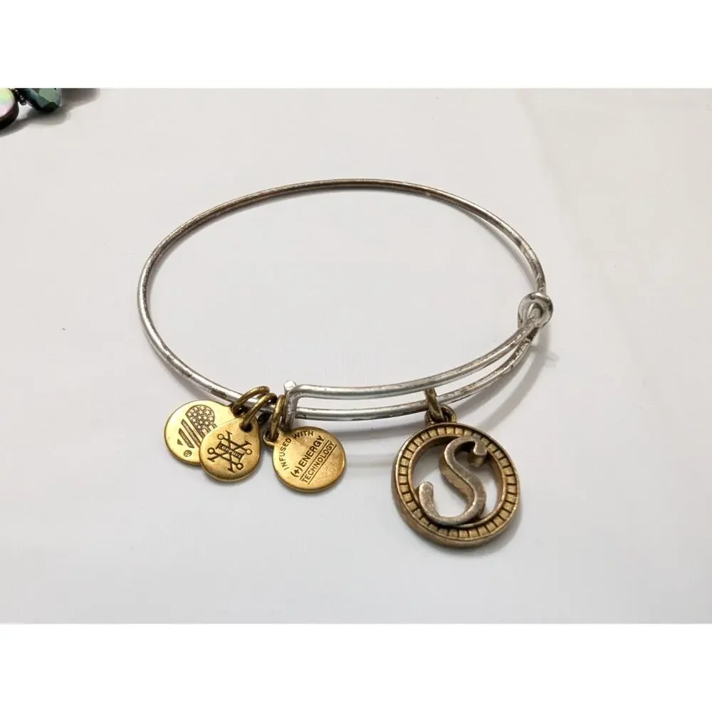 Alex & Ani Initial Letter S Charms Two-Tone‎ Bracelet Non-Magnetic Cut Out